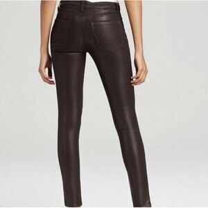 Spanx Jeans Womens 29 Purple Aubergine Slim-X Skinny Faux Leather Wax Coated New